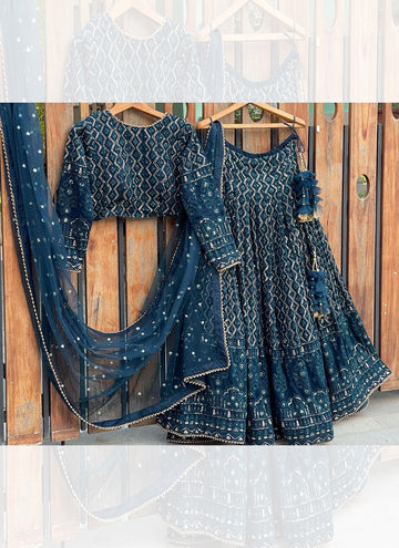 Aesthetically Sequence Embroidered Blue Georgette Lehenga Choli